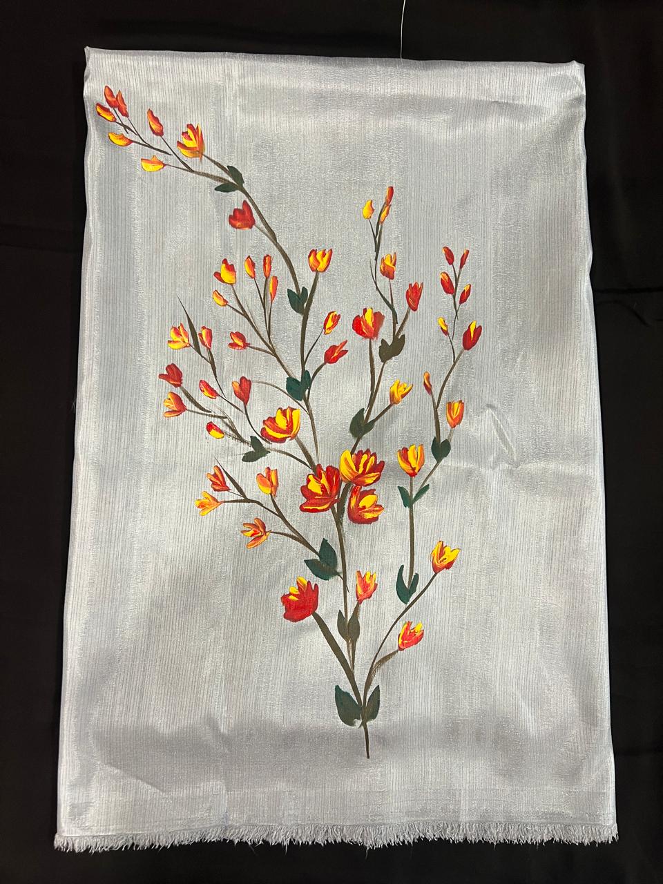 Grey Dress Material with Orange Blossom